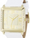 FCUK Women's FC1048GG White Leather Strap Square Gold-tone Leather Strap Watch