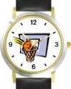 Basketball, Hoop, Backboard, Swish Basketball Theme - WATCHBUDDY® DELUXE TWO-TONE THEME WATCH - Arabic Numbers - Black Leather Strap-Size-Large ( Men's Size or Jumbo Women's Size )