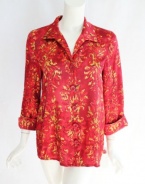 Jones New York Womens Cherry Leaf November Button Front Blouse Top XS