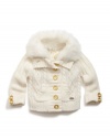 GUESS Kids Girls Big Girl Faux-Fur Trimmed Cardigan, CREAM (10/12)