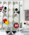 See you real soon! The ever-lovable Mickey Mouse steals the show in this classic shower curtain from Disney for a playful addition to your bathroom.