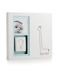 A great gift idea, the Babyprints Desktop Frame is a kit that allows parents to create an actual impression of a baby's hand or foot, alongside a special picture and a droll giraffe graphic.