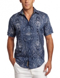 Cubavera Men's Short Sleeve Tucked Front Paisley Print Panel Shirt