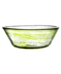 With streaks of sheer color in Kosta Boda glass, the Mine serving bowl accents any table with eye-catching artistry. Designed by Ulrika Hydman-Vallien.