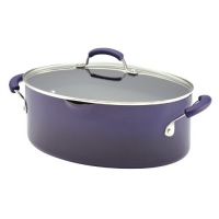 Rachael Ray Porcelain Enamel II Nonstick 8-Quart Covered Oval Pasta Pot with Pour Spouts, Purple Gradient