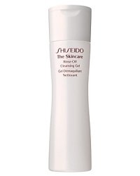 Shiseido The Skincare Rinse-Off Cleansing Gel. A refreshing gel cleanser that effectively absorbs makeup, oil, and impurities while maintaining vital moisture in skin. Rinse away for a thoroughly cleansed, perfectly comfortable complexion. Use daily morning and evening.