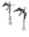 LITTLE SILVER BIRDS Birds In Flight Silver - tone w/ Crystal Drop MINI Stud Earrings