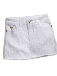 GUESS Kids Girls Big Girl Denim Skort with Lace, WHITE (7)