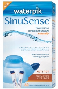 Waterpik SWN 260 Sinusense Neti Pot Includes 60 Soothing Saline Packs With Aloe Vera and Eucalyptus, Blue