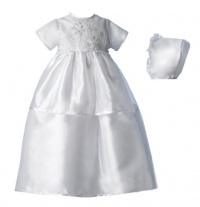 Lauren Madison baby girl Christening Baptism Special occasion Newborn Satin dress gown  With Embroidered Top, White, 6-9 Months