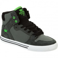 Supra Vaider Skate Shoe - Youth Grey Suede/Black Nubuck/Lime, 2.0