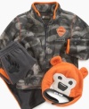 When you're hunting for the perfect cool-weather outfit for him, turn to this comfortable fleece jacket, pant and bear hat set from Nannette.