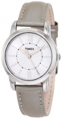 Timex Women's T2N683 Elevated Classics Dress Uptown Chic White Dial Silver Metallic Leather Strap Watch