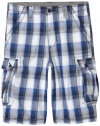 Levi's Boys 8-20 Plaid Cargo Short, Royal Sky, 18