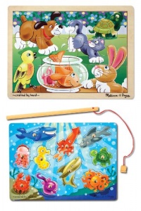 3 Item Bundle: Melissa & Doug 2932 Playful Pets Wooden Jigsaw Puzzle and 3778 Fishing Magnetic Puzzle Game + Free Activity Book