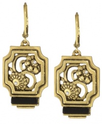 T Tahari Gold Tone with Black Resin Drop Earrings