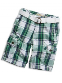 GUESS Kids Boys Little Boy Village Plaid Belted Shorts, PLAID (2T)