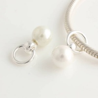 White Pearl Dangle Pendant 925 Sterling Silver Charm for Pandora, Biagi, Chamilia, Troll and More Bracelets