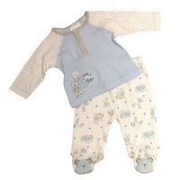 Absorba Boys Newborn-9 Months Bear Raglan 2 Piece Footie Set (6/9 Months, Blue)