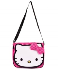 Long-distance style. The cute looks of this messenger bag from Hello Kitty will carry her look through her many travels.