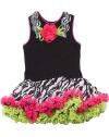 Rare Editions Toddler Girls 2T-4T Black Fuchsia Lime Zebra Tutu Dress, 3T