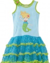 Rare Editions Girls 2-6X Button Back Tutu Dress, Turquoise/Lime, 5