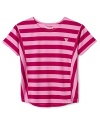 With a trendy oversized silhouette, sassy stripes and the Guess logo rendered in shiny rhinestones, this is one hot top.