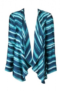 J Jones New York Womens Plus Aqua Sky Stripe Drape Open Cardigan Top 1X