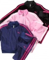 Set her up for some serious playtime in this comfortable and sporty active jacket and pant set from Puma.