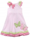 Rare Editions Girls Pink Lime Butterfly Gingham Sundress-6