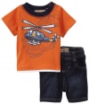 Kids Headquarters Baby-Boys Newborn Helicopter Short Set, Orange, 6-9 Months