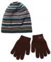 Stripe up his style with this cozy hat from Levi's, with matching gloves to give fingers toasty warm.