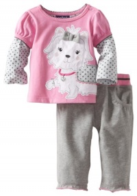 Mini Bean Baby-girls Newborn 2 Piece Dog Pant Set, Pink, 6-9 Months