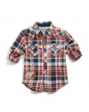 GUESS Kids Boys Big Boy Booth Sidewinder Shirt, PLAID (20)