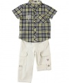 GUESS Kids Boys Shirt and Cargo Pants Set (12-24M), PLAID (24M)