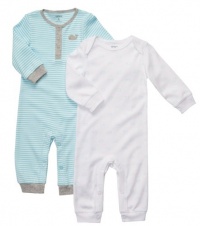 Carter's Whales & Stripes 2-Pack Coveralls (Sizes NB - 9M) - blue/white, 9 months