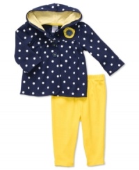 Vibrant polka dots and bright pants give this adorable hoodie and pants set from Carter's its playful and pretty personality.