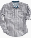 Casual goes classic with this sharp striped Guess shirt that will keep him comfortable through any playdate.