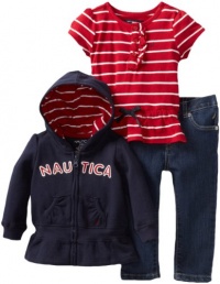 Nautica Sportswear Kids Baby-Girls Infant Full Zip Hoody Knit Top Sweater And Denim Bottom