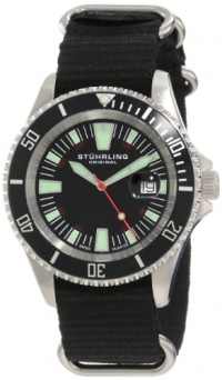 Stuhrling Original Men's 907.331OB1 Aquadiver Regatta Bravura Swiss Quartz Date Black Canvas Strap Watch