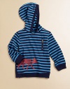 Made of a super-soft modal and cotton blend, this cozy, striped hoodie features a standout wolf print.Attached hoodLong sleevesPullover styleZippered slash pocketRibbed cuffs and hemModal cottonMachine washImported