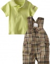 Calvin Klein Baby-boys Infant Polo with Plaided Shortall, Green, 24 Months