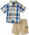 Nautica Infant Boys 2 Piece Short Sleeve Woven Shirt with Short Set, Sail White, 18/24