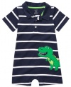 Carters Boys 3-24 Months Dinosaur Polo Romper (18 Months, Navy)