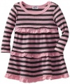 Splendid Littles Baby-girls Newborn Charcoal Stripe Thermal Dress, Pink Ribbon, 12-18 Months