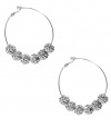 G by GUESS Silver-Tone Hoop Earrings with Beads, SILVER