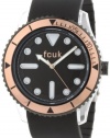 FCUK Men's FC1063PRB Black Silicon Strap Round Plastic Case With Rose Gold Top Ring Watch