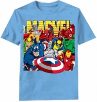 Marvel Comics Boys 2-7 Heroes Cluster Short-sleeve T-Shirt, Carolina Blue, Large(7)