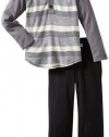 Splendid Littles Boys 2-7 Oatmeal Stripe Jersey Baseball Tee Set, Pewter, 2T