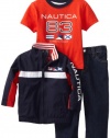 Nautica Sportswear Kids Baby-boys Infant Zipup 3 Piece Jacket Set, Bright Orange, 18 Months